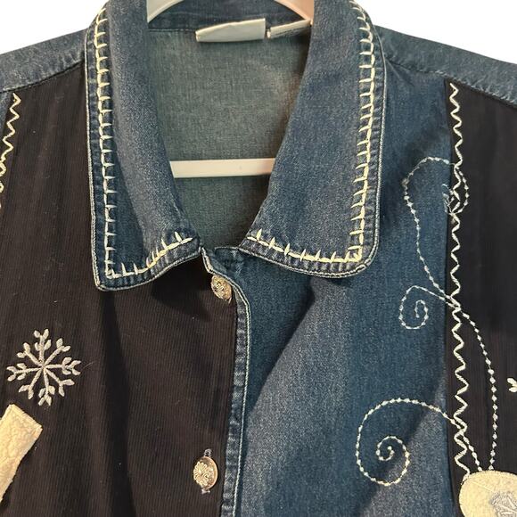 Carolina Blues Plus Denim Top Vest SZ 20 Sleeveless Applique Patchwork Snow Boho - Picture 3 of 12